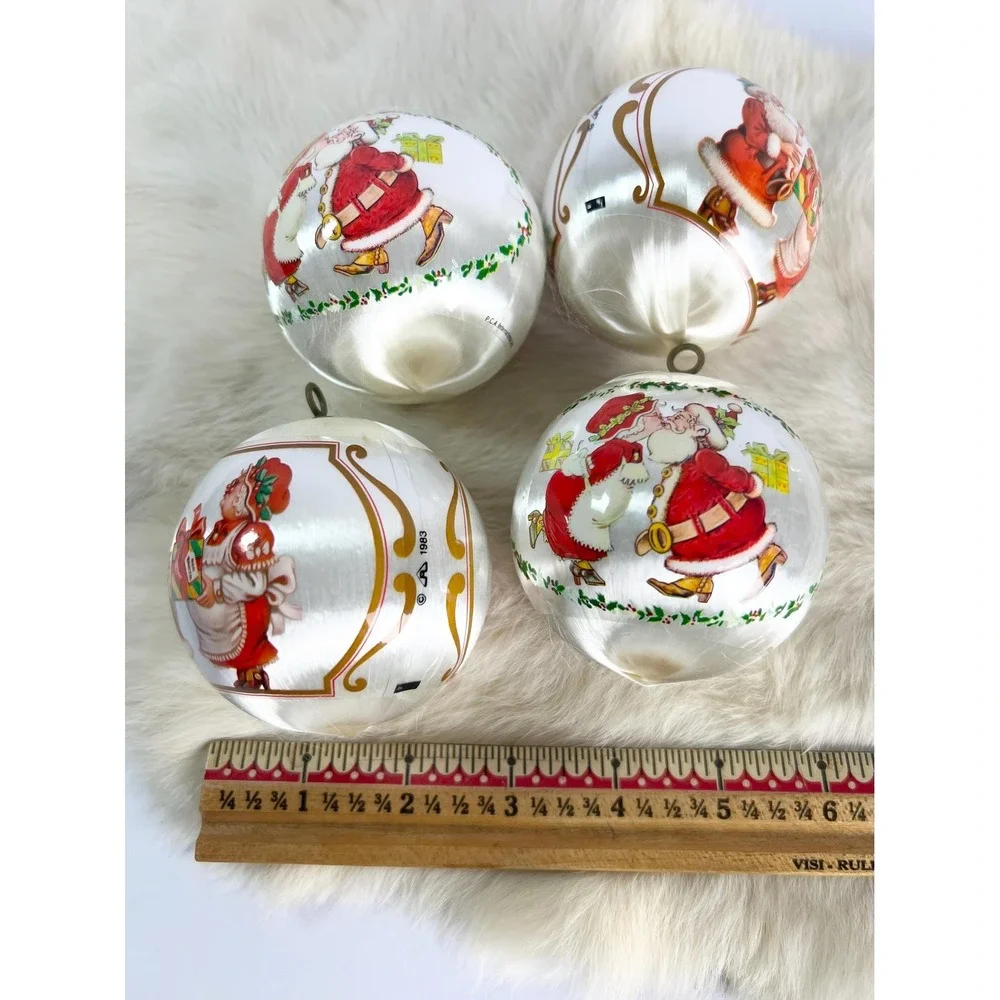 Vintage Satin Ball Ornaments Santa Kissing Mrs Claus Christmas set of 4